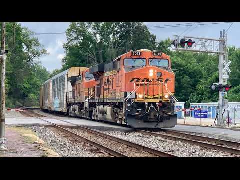 Train Blocks Busy Railroad Crossing At Night.  Heavy Coal Train With DPU, Princeton Indiana, CSX, NS