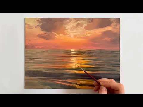 Sunset Painting Tutorial: Paint a Colourful Ocean Sunset for Beginners Step by Step