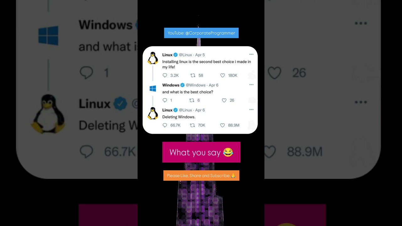 Linux VS Windows - Which one do you use? #linux #windows #memes #code #funny #programming #meme #fun