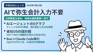 注目AIニュース(2026/07/13) 弥生会計入力不要・AIエージェントのグラフ・AI時代の会社のOS ほか