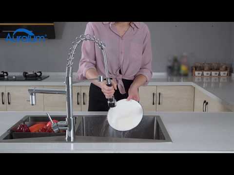 Küchenarmatur Wasserhahn Küche mit Spiralfeder, 360° drehbare Spültischarmaturen Einhebel Mischbatterie mit Zwei Auslauf, Chrom