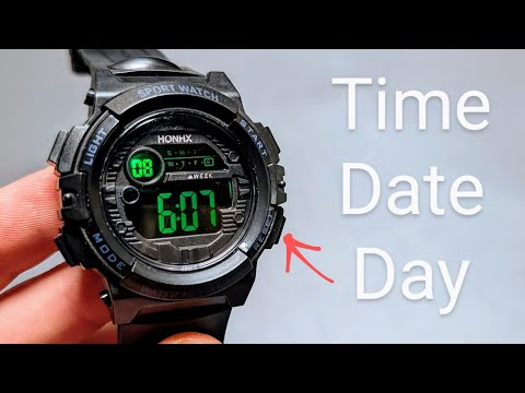 How to Set Time, Date & Day - 4 Button Digital Sport Watch Honhx