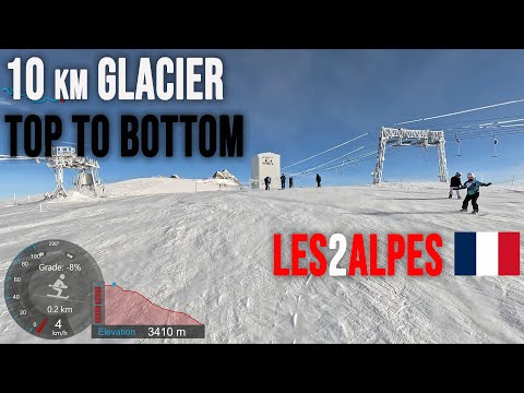 [4K] Skiing Les2Alpes, 10 km Glacier (Blue) Top to Bottom at 3400+ Metres, France GoPro HERO11