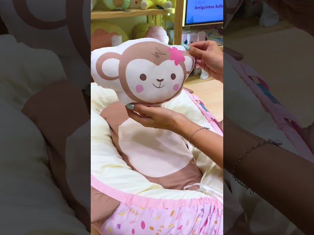 Combo: Ninho de bebê + Almofada amamentação 🐵💖 Ref: 192019 #graodegente #lojadebebe #safarirosa