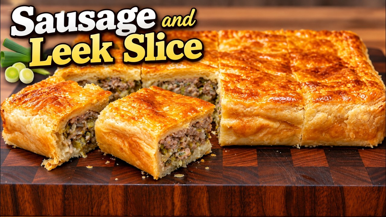 Sausage, Leek & Onion Slice:  In All Butter Flaky Pastry: