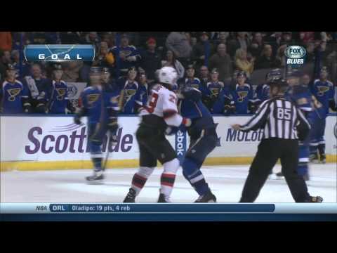 Ryan Clowe gong shot on Roman Polak NJ Devils St. Louis Blues 1/28/14 NHL Hockey.