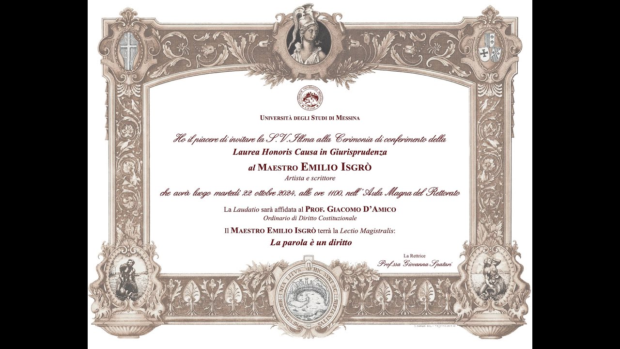 Laurea honoris causa in Giurisprudenza al Maestro Emilio Isgrò