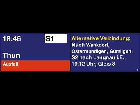 SBB Ansage - Ausfallmeldung zur S1 von Bern nach Thun mit Alternativverbindungen