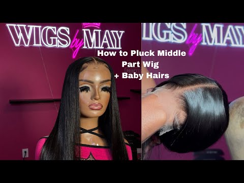 How to Pluck & Lay a Middle Part Wig Flat + Baby Hairs | Beginner Friendly