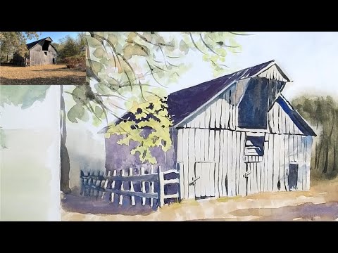Рисуем старый амбар акварелью