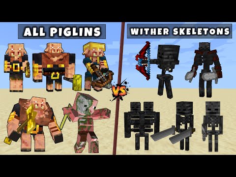 All Piglins vs All Wither Skeletons - Mutant & Titan Warden vs Mutant Titan Wither Skeleton