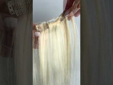 Натуральне волосся на заколках 38 см, 7 пасм, 100 грам, супер блонд (№60) video