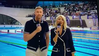 Holly Willoughby jumps into a pool on the games￼