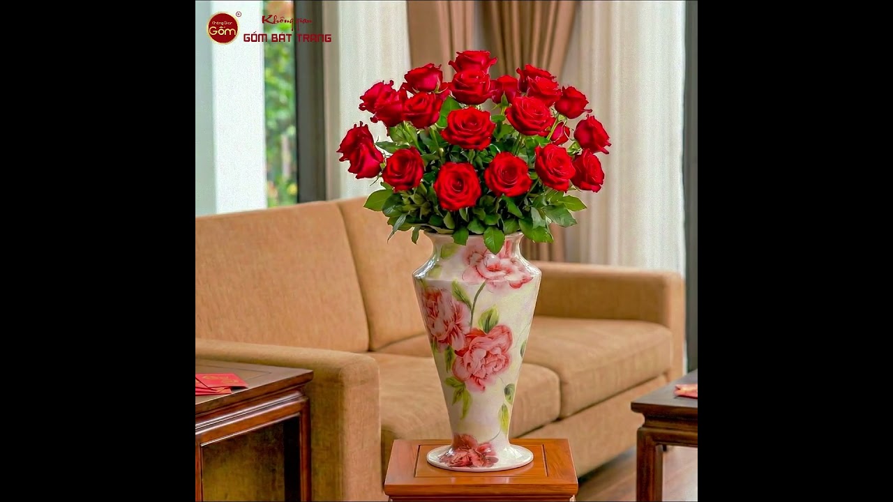 Lọ Hoa Dáng Cúp Miệng Loe Vẽ Hoa