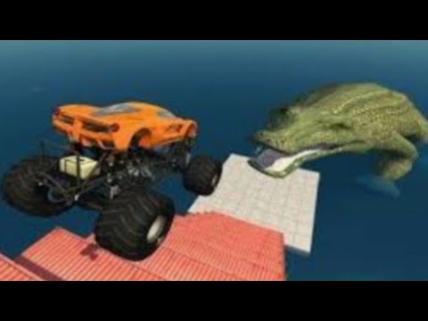 jumping crashes deadly fall from the stairs with giant CROCODILE - beamng drive