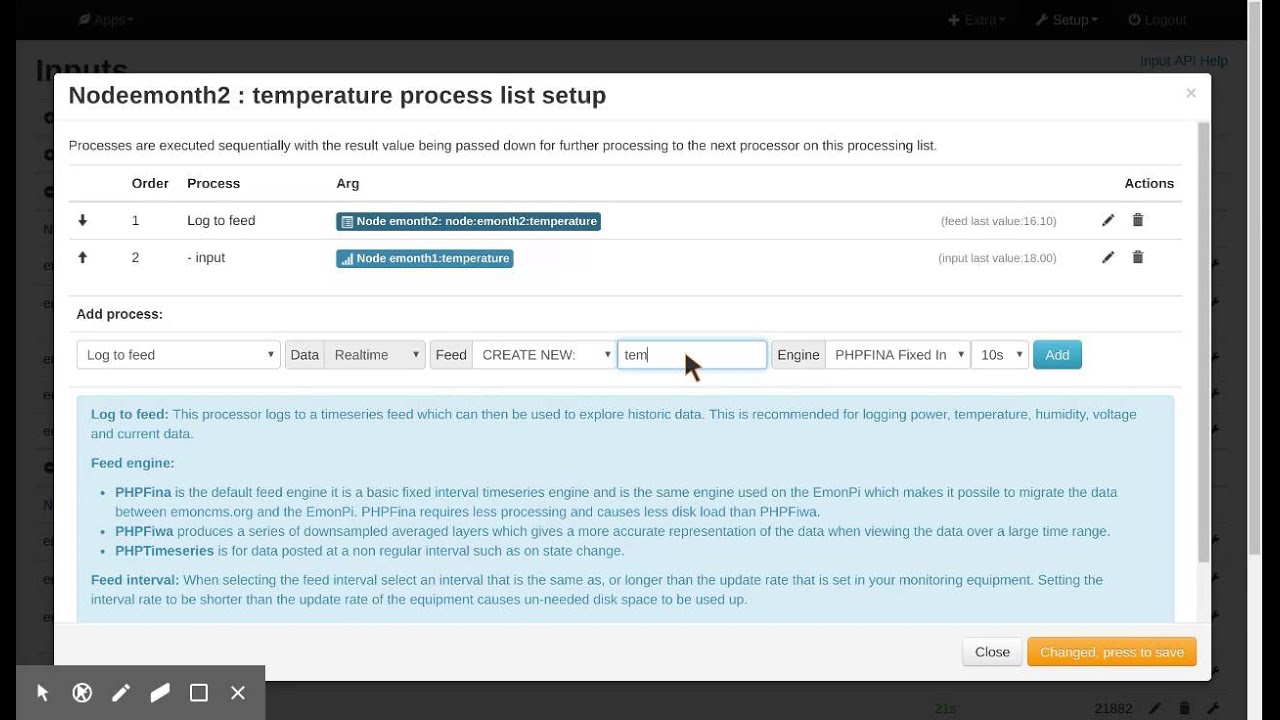 Recording temperature difference (between two temperature inputs) in Emoncms