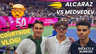 We got tickets to see Alcaraz vs. Medvedev courtside at the US Open 2023!!! | Rackets & Runners