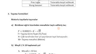 MALZEME TAŞIMA NAKLİYE HESABI