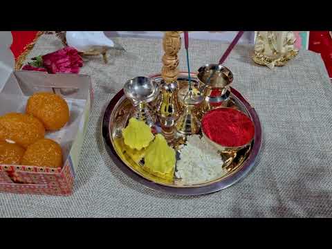 Traditional Puja Thali Set with Diya, Loti, Bell, Katori, Incense Stand in Bronze video