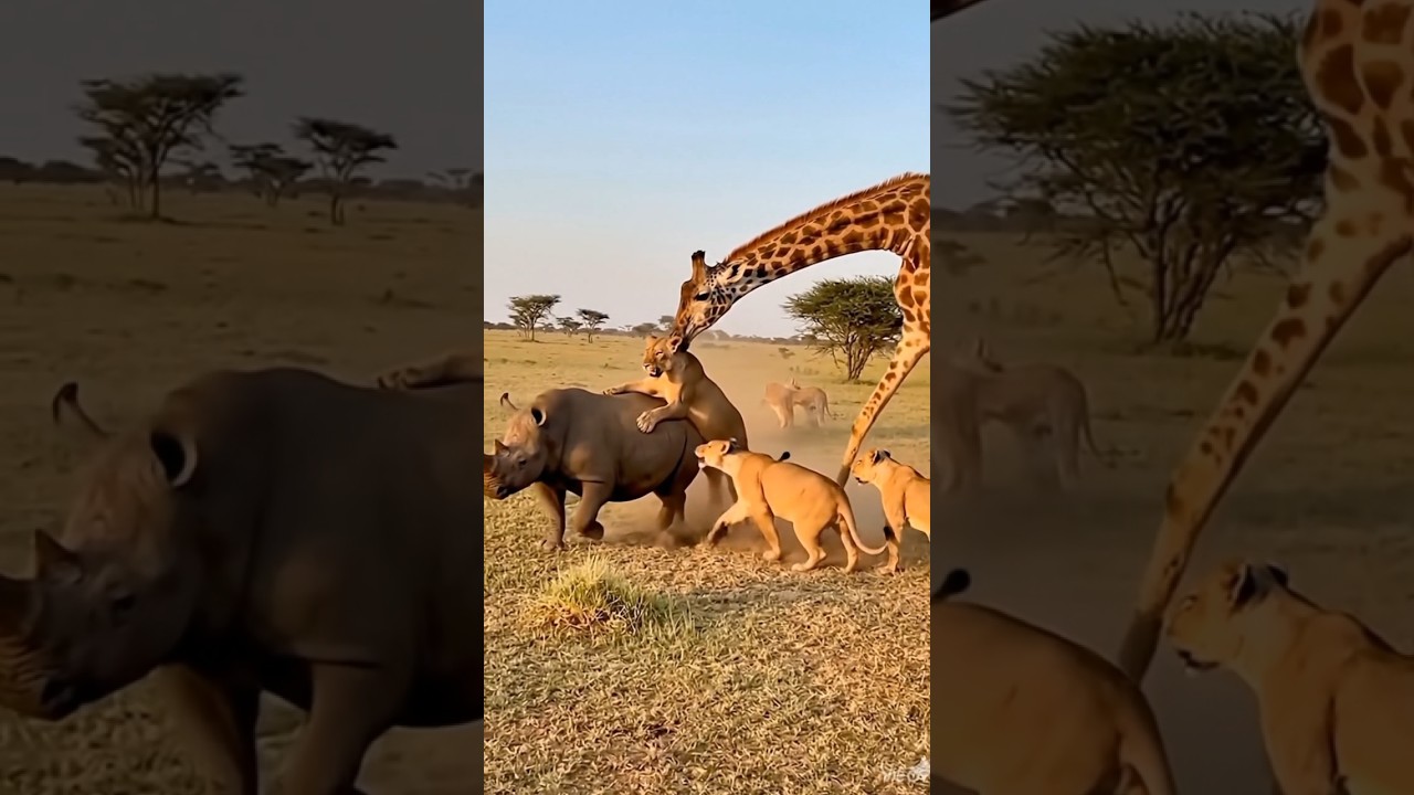 Lioness Flies & Lands on Giraffe Face 😱 Savage AI Wildlife Chaos! #Shorts