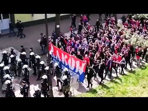 Przemarsz kibiców Rakowa Częstochowa na mecz z Widzewem Łódź | 16.04.2023