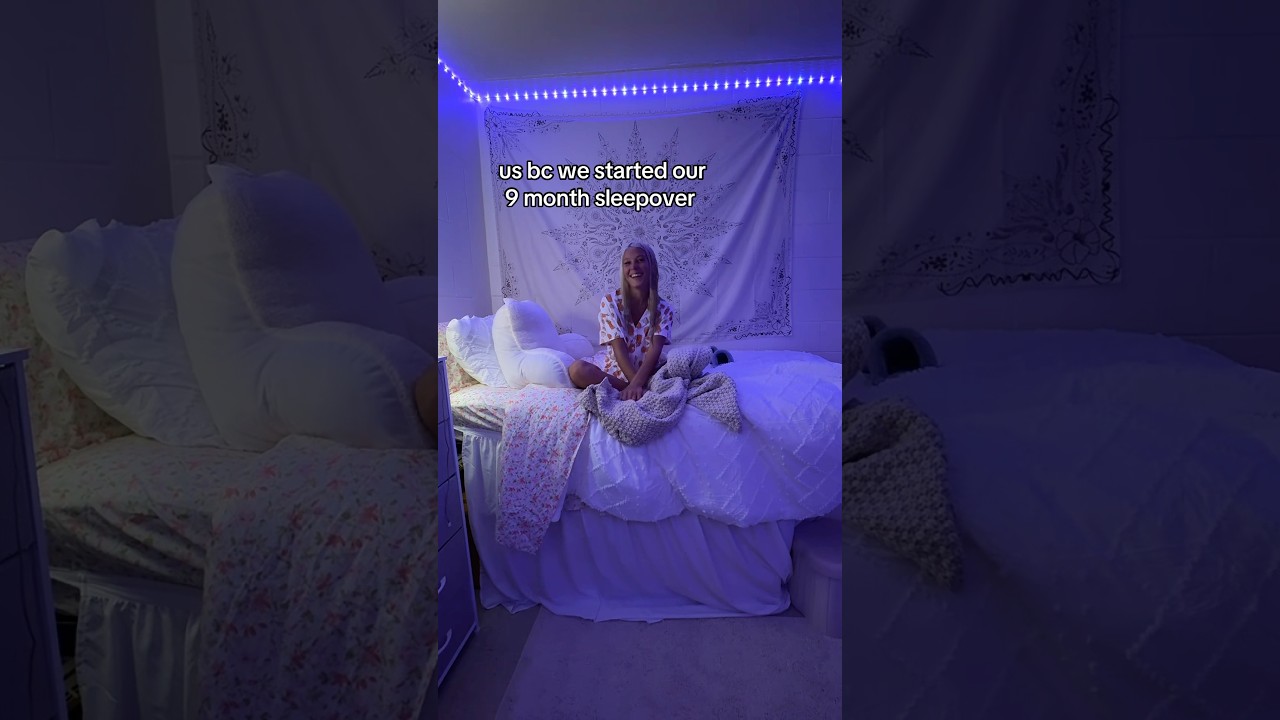 9 month sleepover starts now🫢 #dorm #college #friend #sleepover #shorts