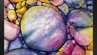 WATERCOLOR Salt Texture Pebbles 🫟relaxing painting process - 435