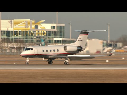 (4K) Gulfstream III G-1159A Phoenix Air N198PA arrival at Munich Airport MUC EDDM