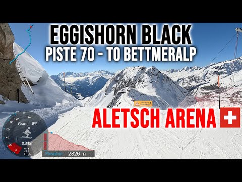 [4K] Skiing Aletsch Arena, Black Piste 70 Eggishorn to Bettmeralp, Wallis Switzerland, GoPro HERO13