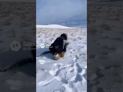 Guardian Mastiff Defends the Flock Against Wolf Attack