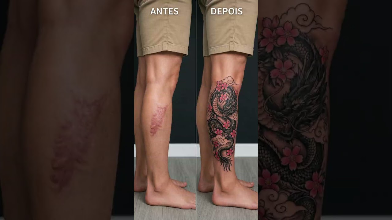 Cobertura de cicatriz com dragão oriental — Carlos Tattoo BH, Belo Horizonte