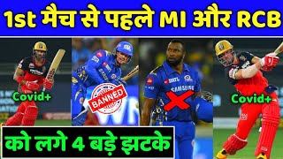 IPL 2021 - 4 Bad News For MI and RCB Before The 1st Match | MI vs RCB