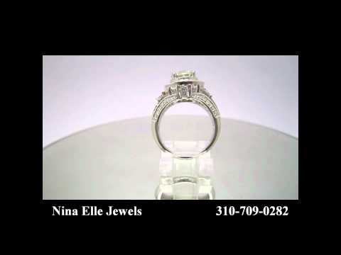 Round Cut Antique Style Diamond Engaegment Ring with Baguettes R169 Nina Elle Jewels