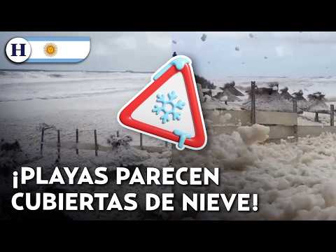 ¡El mar se vuelve blanco! Playas se cubren de espuma blanca tras ciclón extratropical en Argentina