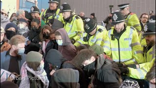 Anti-Farage protesters scuffle with police and block access to Reform rally in Birmingham