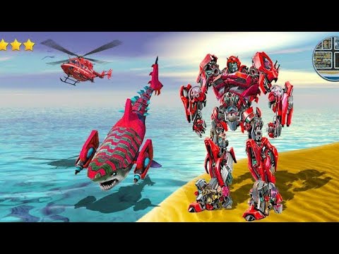 Unlimited Red Robot Shark Transforme Battle City | Chari Games