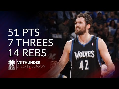 Kevin Love 51 pts 7 threes 14 rebs vs Thunder 11/12 season