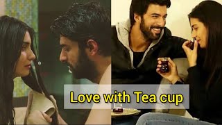 Entu romantic love on table of tea cup