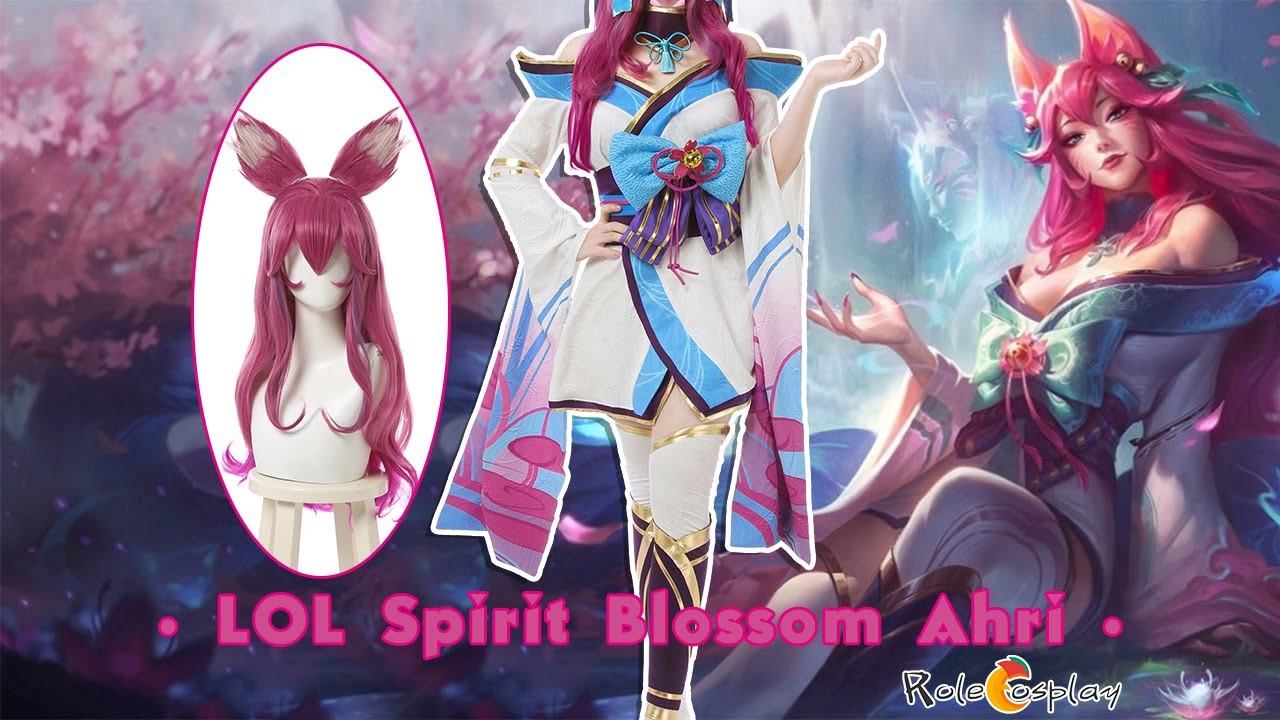 LOL Spirit Blossom Ahri Cosplay Costume Dress Full Suit Halloween Dresses Adult 