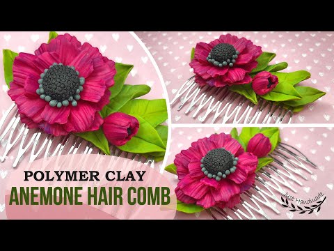 ~JustHandmade~ How to make polymer clay (fimo) anemone flower - hair comb - tutorial