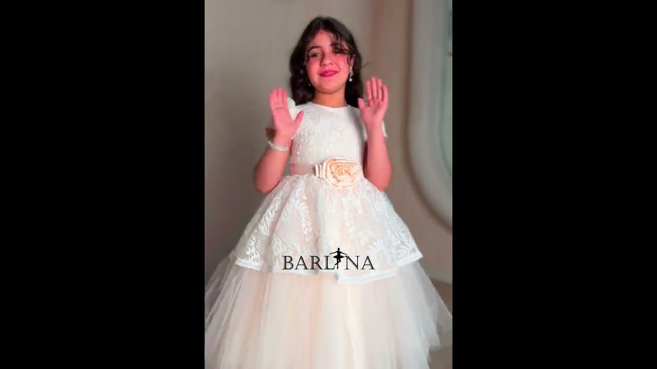 فستان بيج أنيق بناتي بدانتيل كلاسيكي - سنة