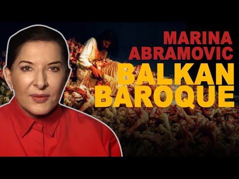 Marina Abramović [Μαρίνα Αμπράμοβιτς], Balkan Baroque [Βαλκανικό μπαρόκ] (1997), 47η Μπιεννάλε της Βενετίας. Η καλλιτέχνις καθαρίζει έναν σωρό από ματωμένα κόκαλα και τραγουδά δημοτικά τραγούδια, ενώ βιντεοπροβολές ανακαλούν την οικογενειακή της ιστορία. Η ανάμειξη ζωντανής επιτέλεσης, βίντεο και αυτοβιογραφίας, ως απάντηση στους πολέμους της Γιουγκοσλαβίας, συνδέει το έργο με τον μεταμοντερνισμό.