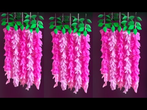 How to make Wisteria flower and leaves using crepe paper/Step by Step Paper Craft Tutorial