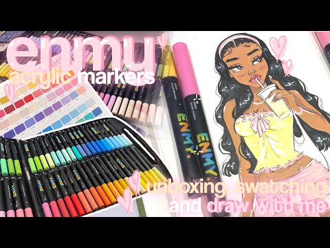 ₊˚🌼⊹♡ chill marker unboxing, swatching review & draw with me | ‧₊˚💛 ⛅️  enmy 80 acrylic markers