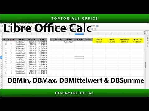 DBMin DBMax DBMittelwert DBSumme (LibreOffice Calc)