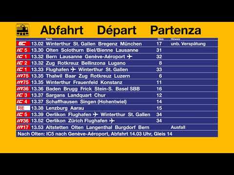 SBB Ansage - Verbindungen in Zürich HB (IC1, IR36, IC4, IC3, RE)