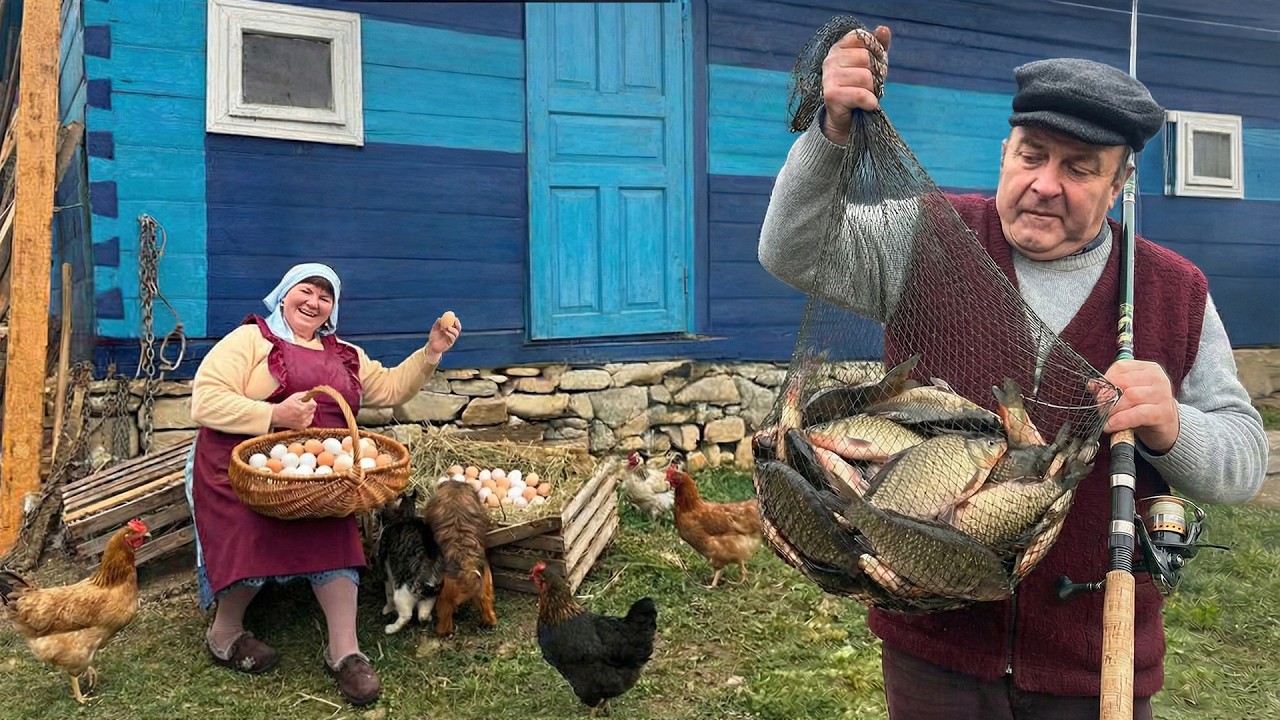 Traditional Mountain Life: Smoking a Huge Fish Catch Over an Open Fire