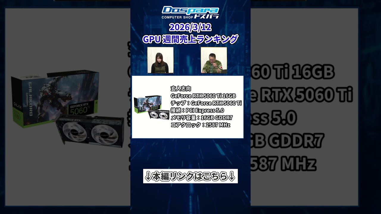 GPU売上ランキングTOP6！パストレーシング対応できるグラボも堂々のランクイン！【2026年3月前半】#shorts  #gpu  #自作パソコン #自作pc #pcパーツ