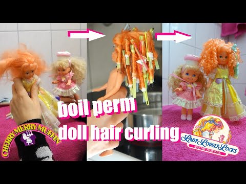 Curling doll hair with boil perm tutorial - vintage Lady Lovely Locks, Cherry Merry Muffin