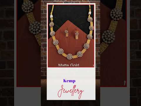 Kemp Jewelry Matte Gold Polish Designer Party Wear Fancy Style Kemp Design Short Necklace Set